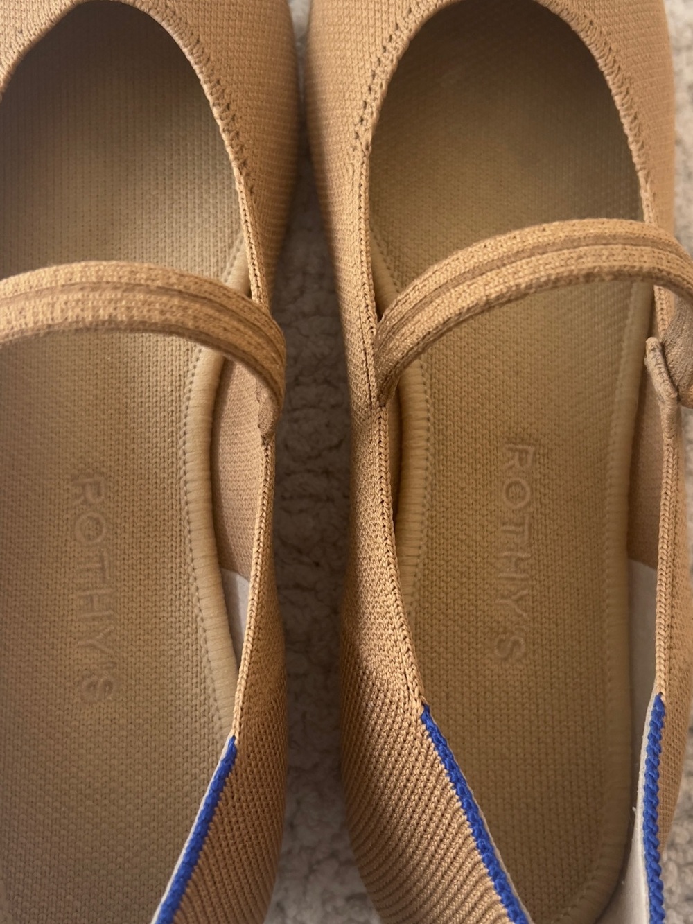 Rothy’s The Square Mary Jane Tan Knit Flats with Blue Accent - Picture 5 of 6